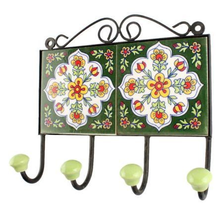 White Floral Ceramic Tile Wall Hook